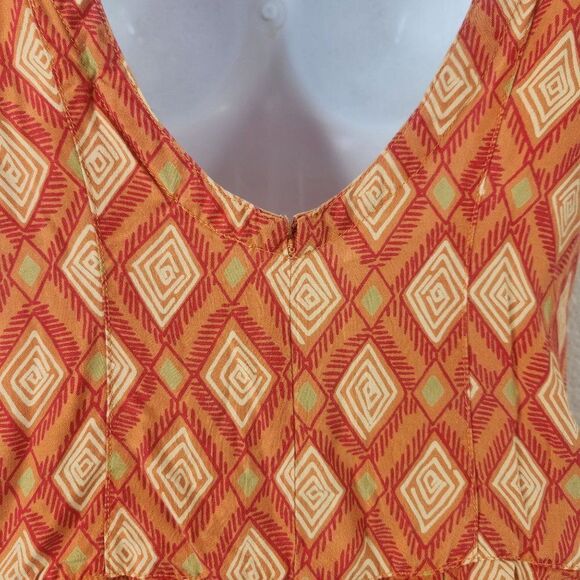 Vintage 70s Drop Waist Maxi Dress Womens Size S Orange Cotton Flowy Diamond - Picture 6 of 7